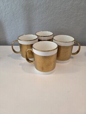 Elegant Yedi Gold-Accented Porcelain Coffee Mugs - Set of 4